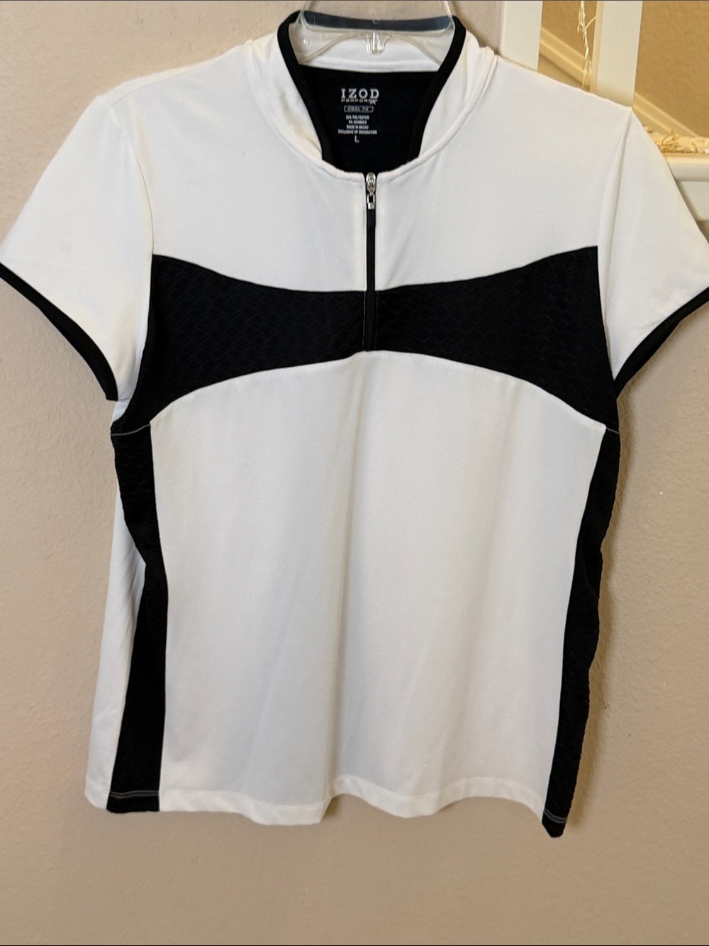 Izod White and Black Short-Sleeve Zip Polo Top